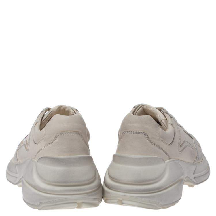 Pre Owned Gucci Beige Distressed Effect Leather Rhyton Sneakers Size 35.5