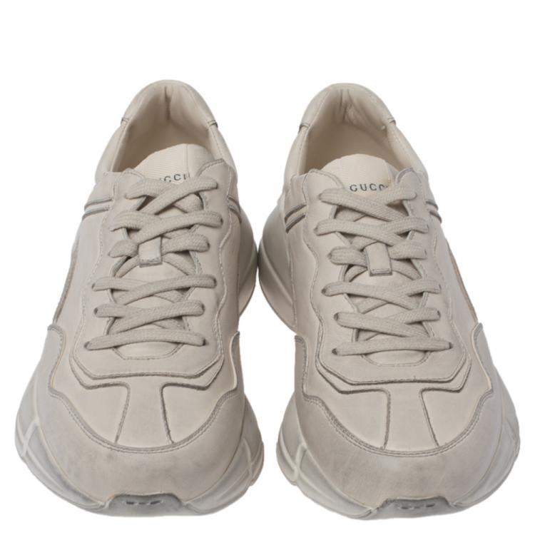 Pre Owned Gucci Beige Distressed Effect Leather Rhyton Sneakers Size 35.5