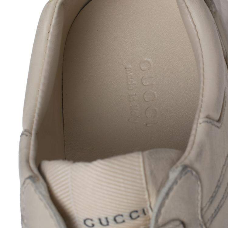 Pre Owned Gucci Beige Distressed Effect Leather Rhyton Sneakers Size 35.5