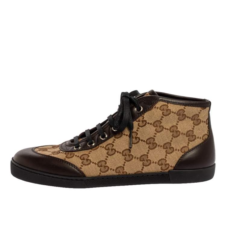 Gucci Brown/Beige GG Canvas and Leather Lace Up High Top Sneakers Size 36  Gucci | TLC