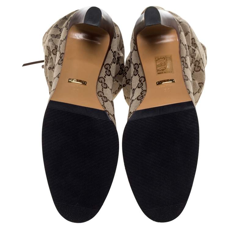 Pre Owned Gucci Beige GG Canvas Lisa Knee Length Boots Size 38