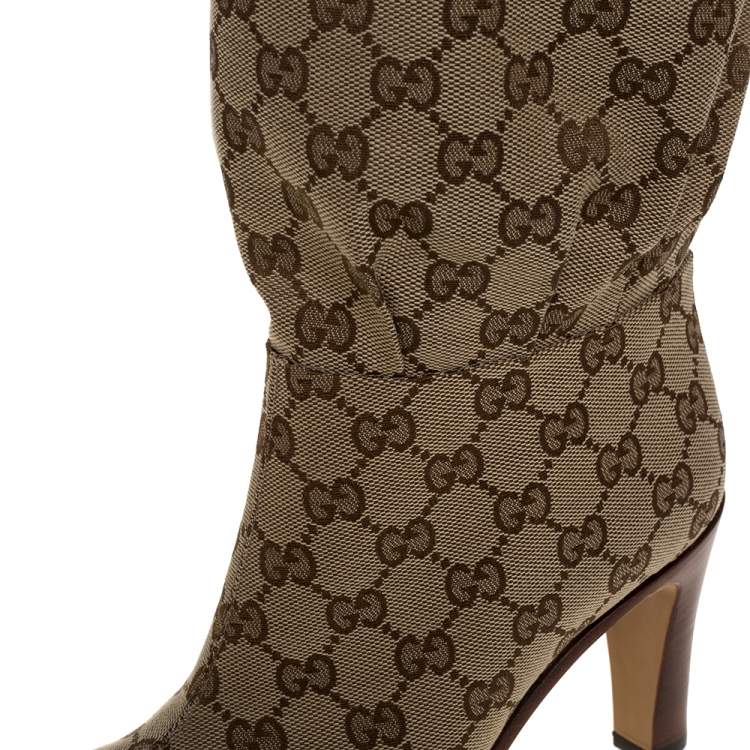 Pre Owned Gucci Beige GG Canvas Lisa Knee Length Boots Size 38