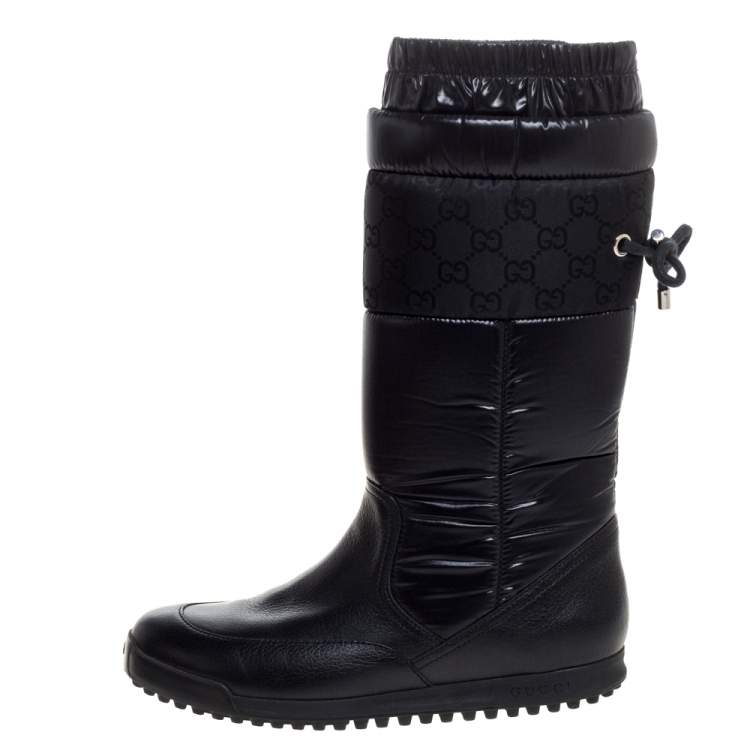Voorrecht Begeleiden Met pensioen gaan Gucci Dark Blue Leather And GG Nylon Fabric Scrunch Knee High Winter Boots  Size 37 Gucci | TLC