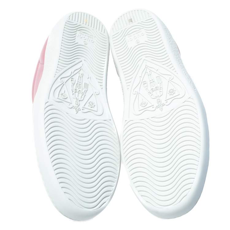 Pre Owned Gucci Pink Leather Ace Gucci Stripe Low Top Sneakers Size 35