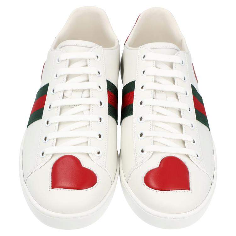 Pre Owned Gucci Ace Embroidered Heart Sneaker Size 41
