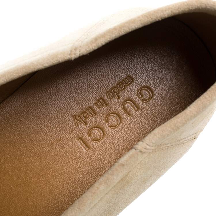 Pre Owned Gucci Beige Suede Web Horsebit Slip On Loafers Size 42