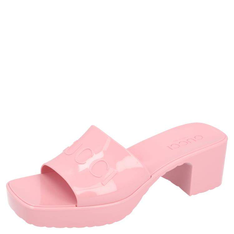 pink rubber gucci slides