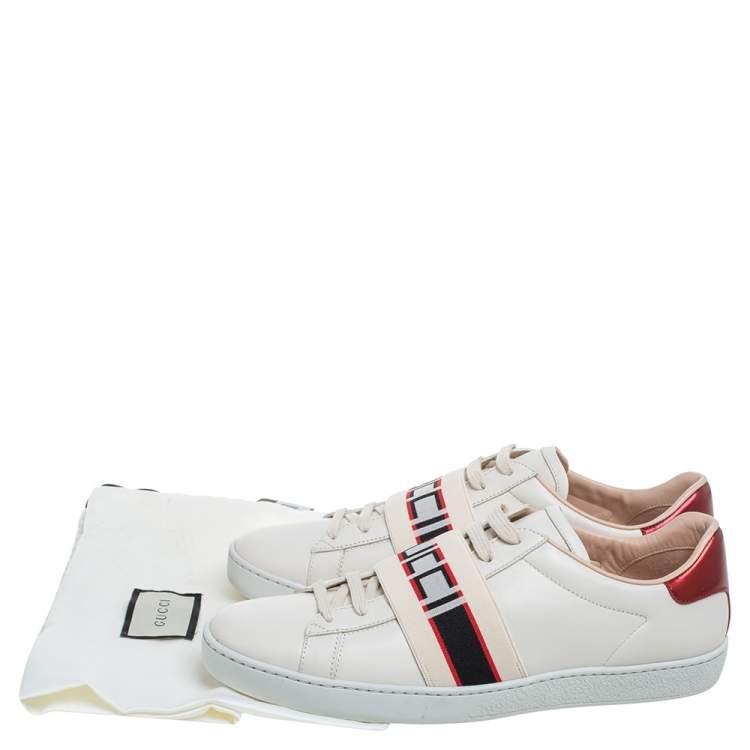 Pre Owned Gucci Cream Leather Ace Stripe Low Top Sneakers Size 40