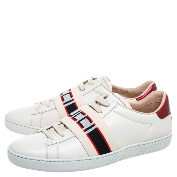 Pre Owned Gucci Cream Leather Ace Stripe Low Top Sneakers Size 40