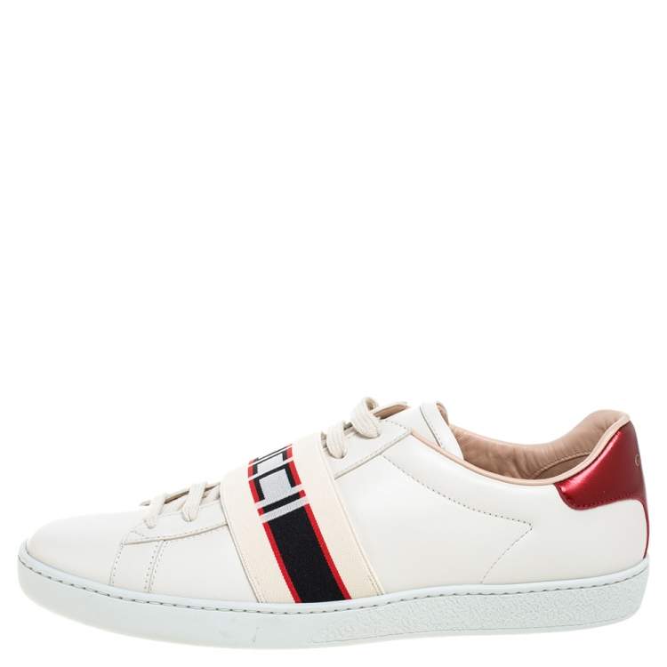 Pre Owned Gucci Cream Leather Ace Stripe Low Top Sneakers Size 40