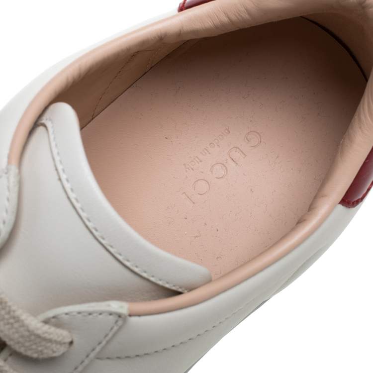 Pre Owned Gucci Cream Leather Ace Stripe Low Top Sneakers Size 40