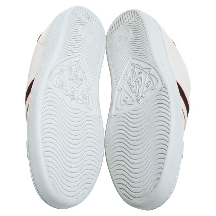 Pre Owned Gucci Cream Leather Ace Stripe Low Top Sneakers Size 40
