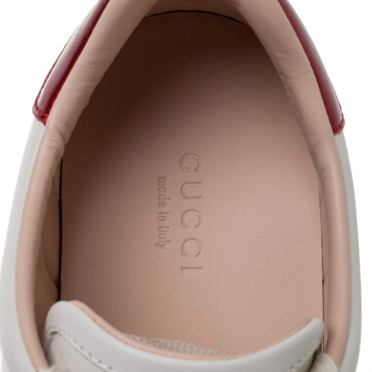 Pre Owned Gucci White/Red Leather Ace Gucci Band Low Top Sneakers Size 37