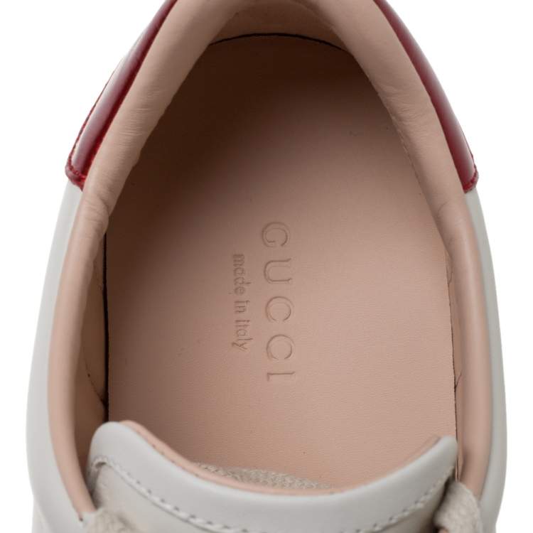 Pre Owned Gucci White/Red Leather Ace Gucci Band Low Top Sneakers Size 37