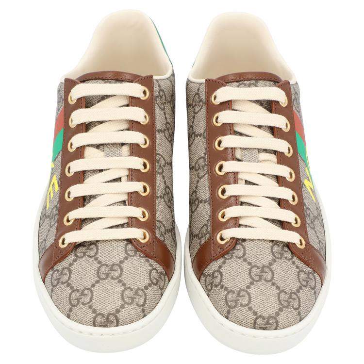 Pre Owned Gucci Beige/Brown GG Canvas Fake/Not Print Ace Sneaker Size EU 36.5
