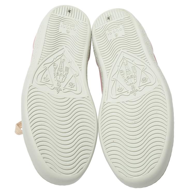 Pre Owned Gucci Pink Leather Ace Gucci Stripe Low Top Sneakers Size 36