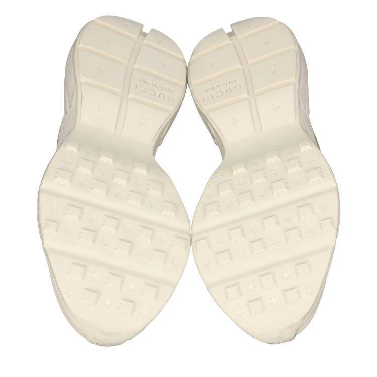 Pre Owned Gucci White/Ivory Distressed Leather Rhyton Sneakers Size 39