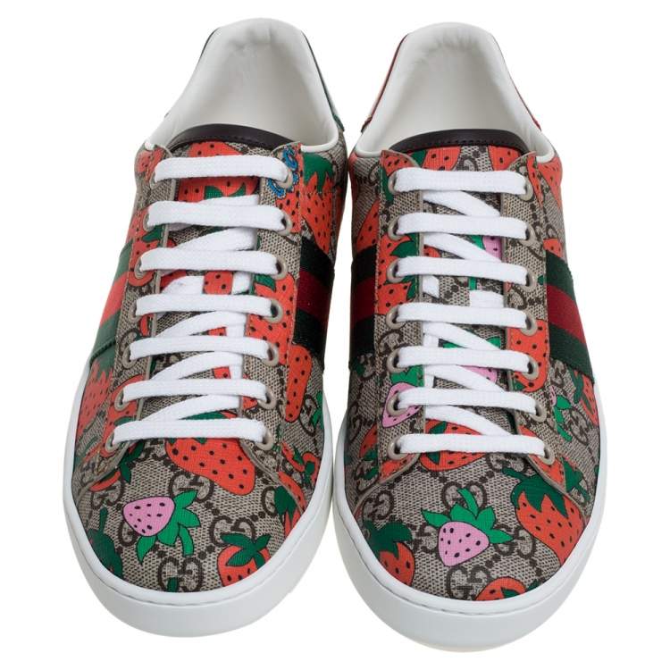 Pre Owned Gucci Mulitcolor GG Supreme Canvas Ace Strawberry Sneakers Size 37.5