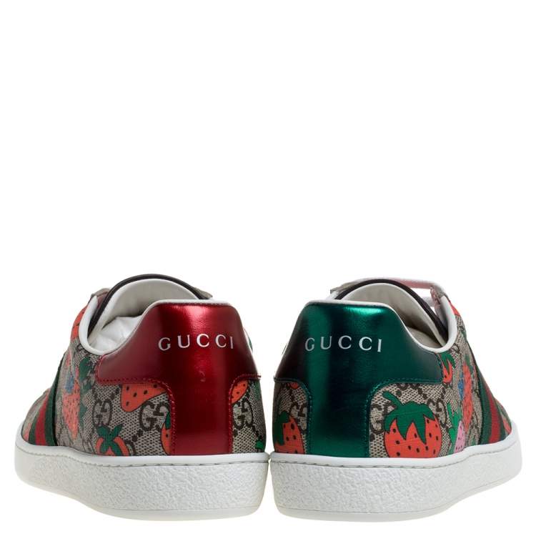 Pre Owned Gucci Mulitcolor GG Supreme Canvas Ace Strawberry Sneakers Size 37.5