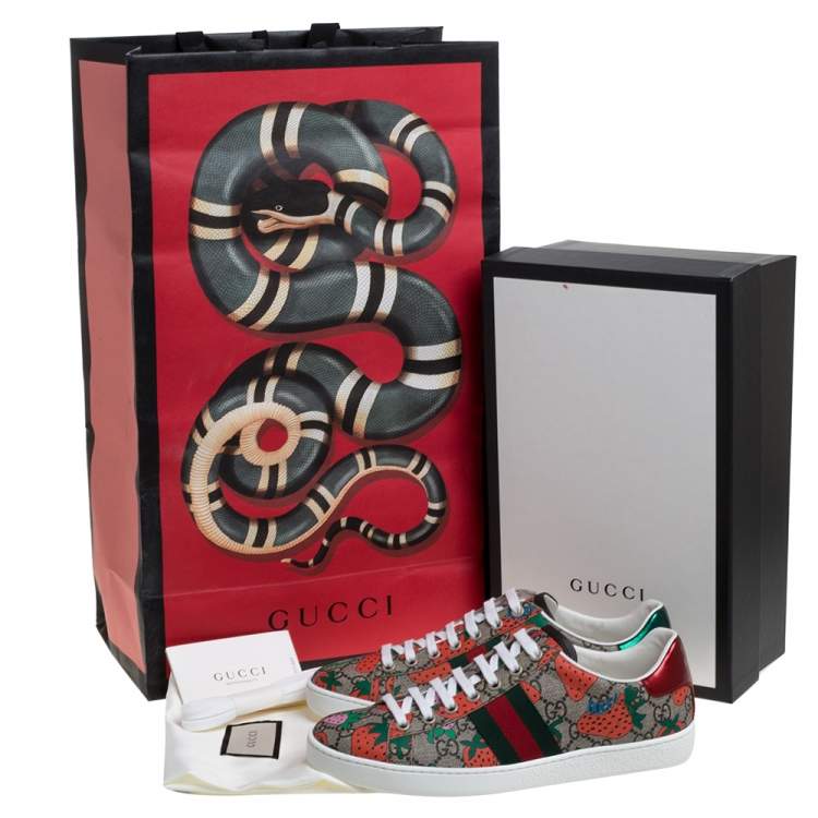 Pre Owned Gucci Mulitcolor GG Supreme Canvas Ace Strawberry Sneakers Size 37.5