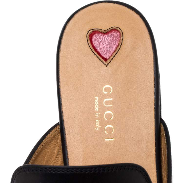 Pre Owned Gucci Black Leather Rose Embroidered Princetown Horsebit Flat Mules Size 38.5