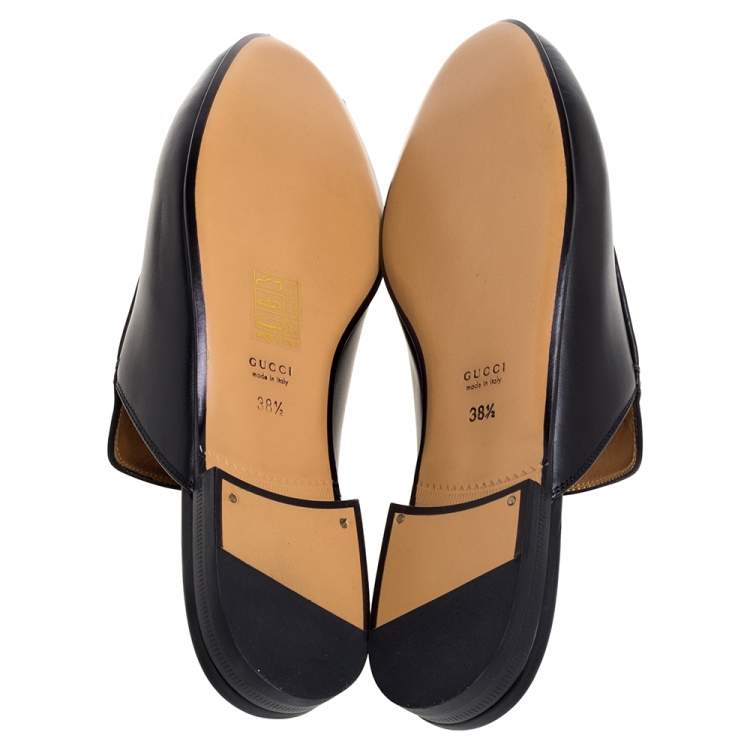 Pre Owned Gucci Black Leather Rose Embroidered Princetown Horsebit Flat Mules Size 38.5