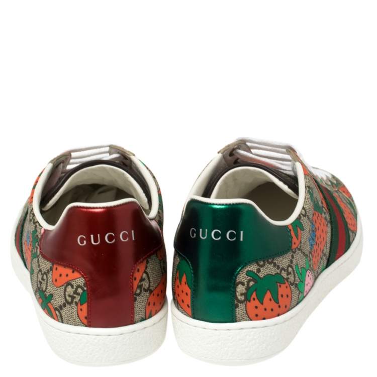 Pre Owned Gucci Brown GG Canvas Ace Strawberry Sneakers Size 38
