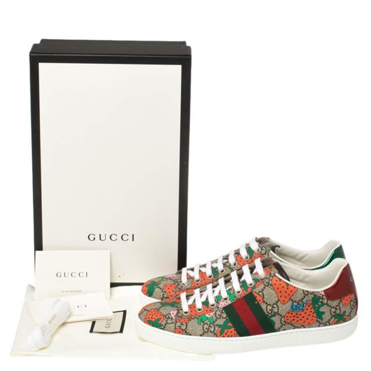 Pre Owned Gucci Brown GG Canvas Ace Strawberry Sneakers Size 38