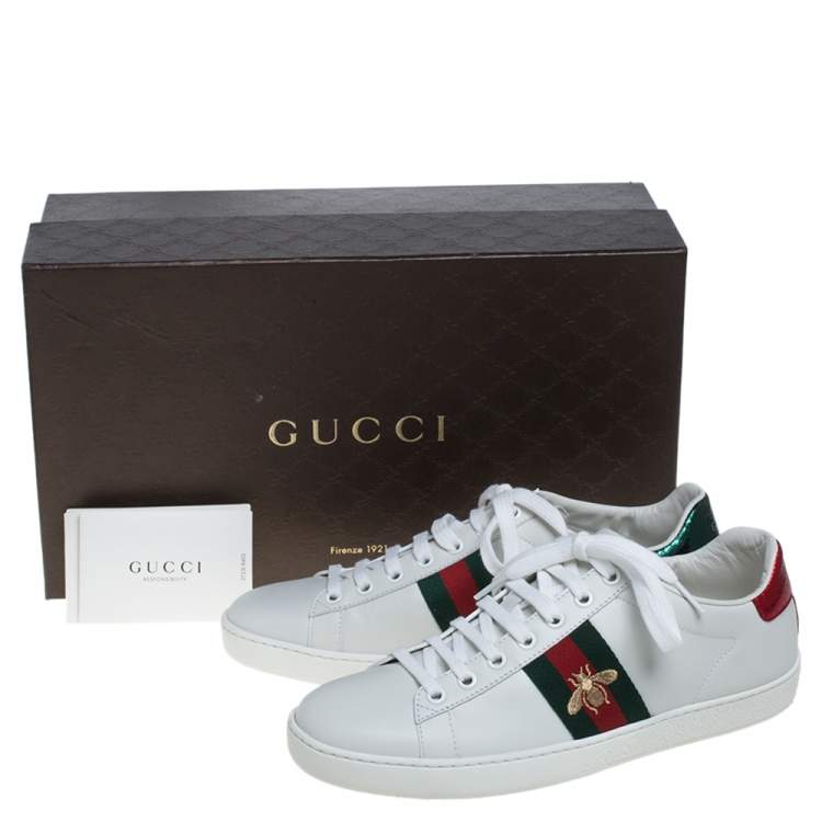Pre Owned Gucci White Leather Ace Embroidered Sneakers Size 38.5