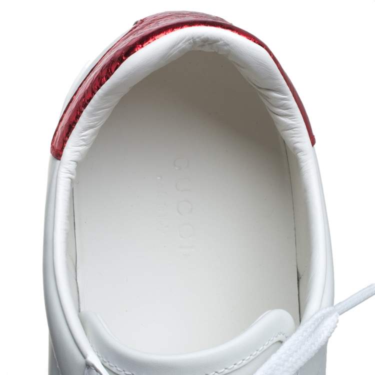 Pre Owned Gucci White Leather Ace Embroidered Sneakers Size 38.5