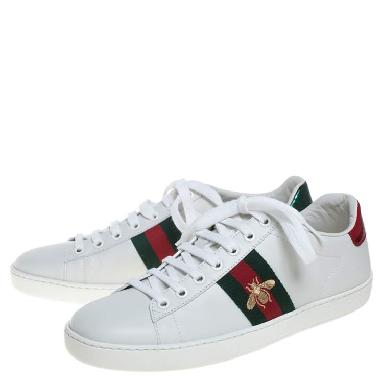 Pre Owned Gucci White Leather Ace Embroidered Sneakers Size 38.5