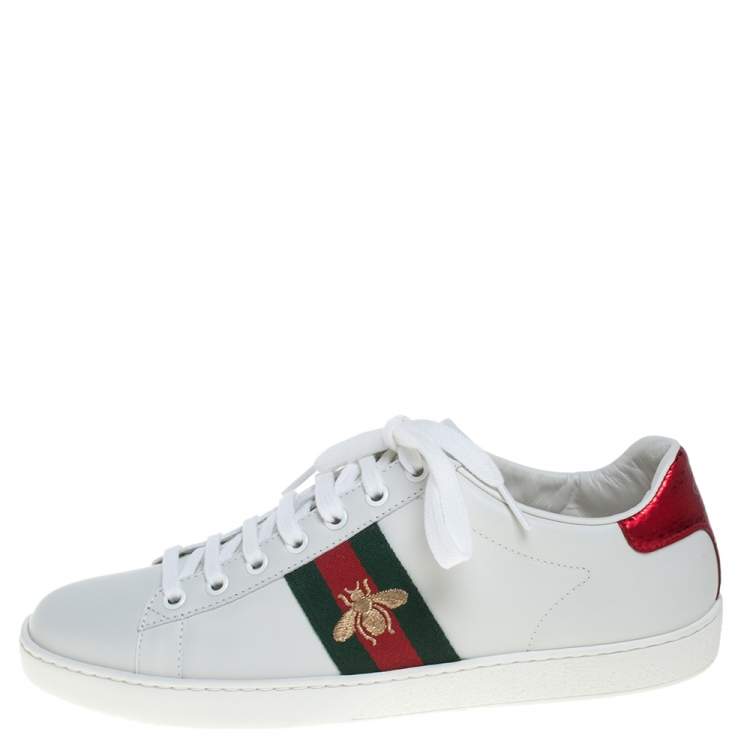 Pre Owned Gucci White Leather Ace Embroidered Sneakers Size 38.5