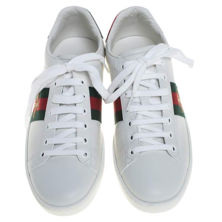 Pre Owned Gucci White Leather Ace Embroidered Sneakers Size 38.5