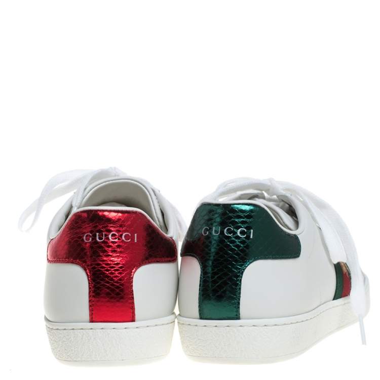 Pre Owned Gucci White Leather Ace Embroidered Sneakers Size 38.5
