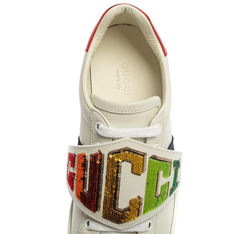 Pre Owned Gucci  White Leather Ace Web Low Top Sneakers Size 37