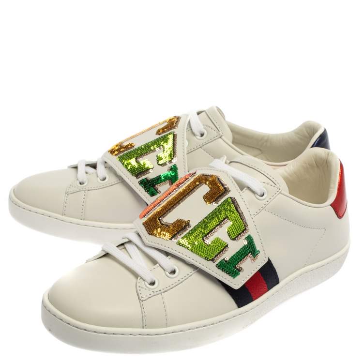 Pre Owned Gucci  White Leather Ace Web Low Top Sneakers Size 37