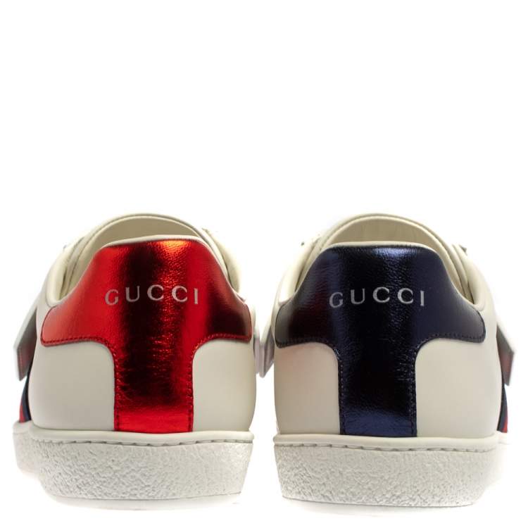 Pre Owned Gucci  White Leather Ace Web Low Top Sneakers Size 37