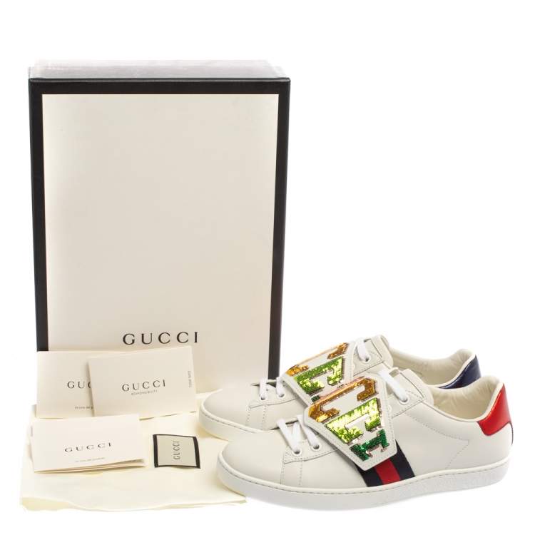 Pre Owned Gucci  White Leather Ace Web Low Top Sneakers Size 37