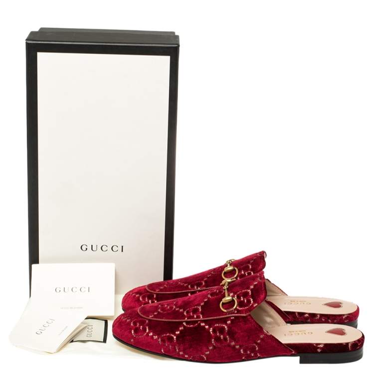 Pre Owned Gucci Pink Velvet And Leather Princetown Horsebit Flat Mules Size 39.5