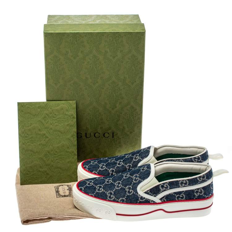 Pre Owned Gucci Blue GG Denim Tennis 1977 Slip On Sneakers Size 38