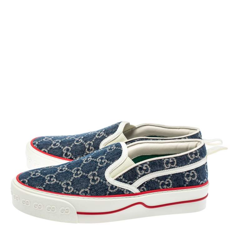 Pre Owned Gucci Blue GG Denim Tennis 1977 Slip On Sneakers Size 38