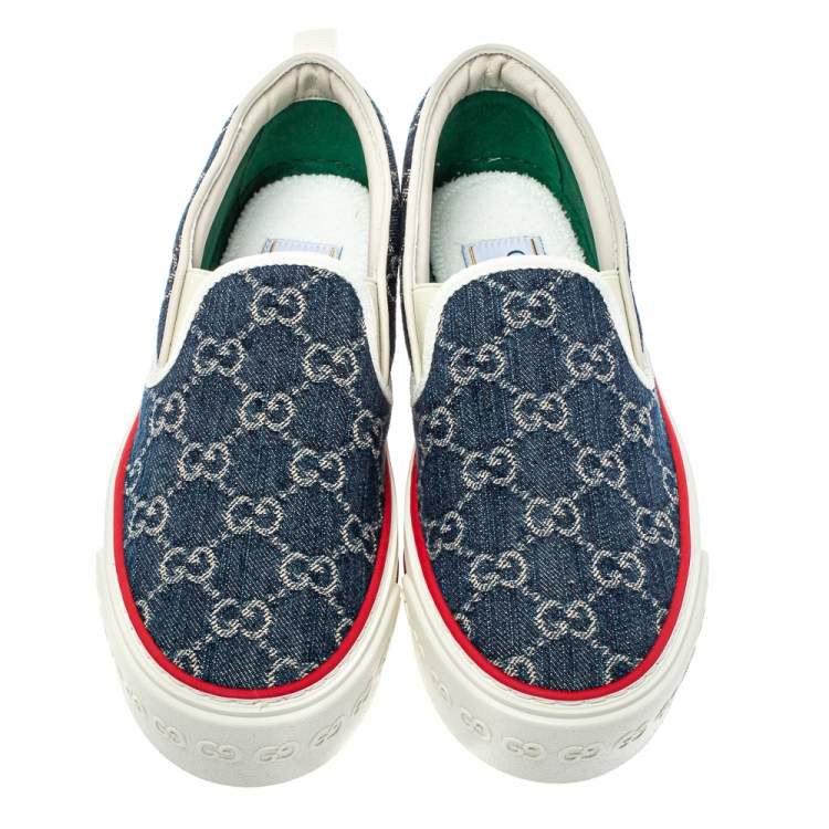 Pre Owned Gucci Blue GG Denim Tennis 1977 Slip On Sneakers Size 38