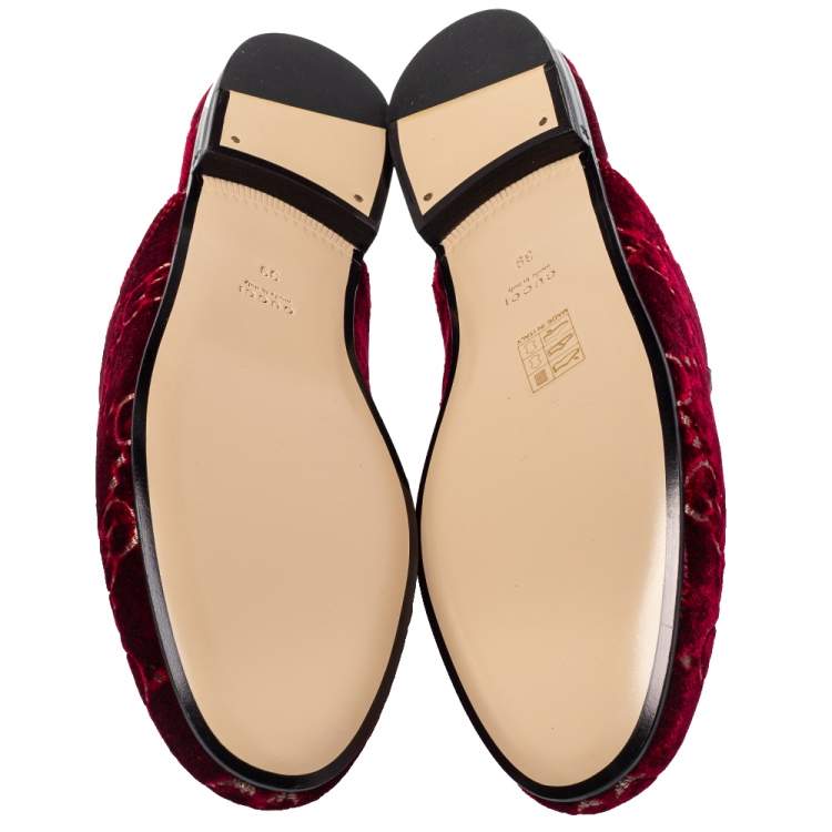 Pre Owned Gucci Red GG Velvet And Leather Princetown Mules Size 39