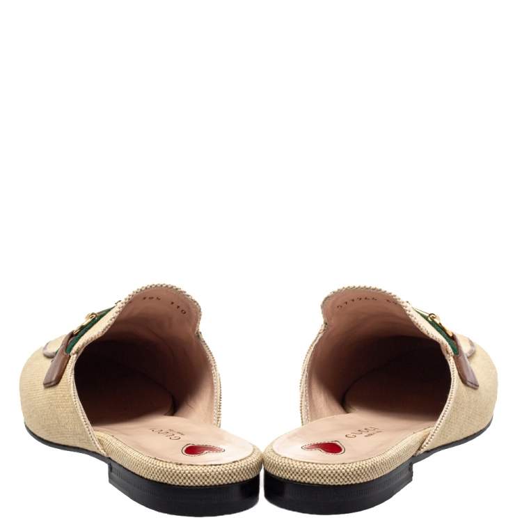 Pre Owned Gucci Beige Canvas And Leather Princetown Horsebit Mules Size 39.5