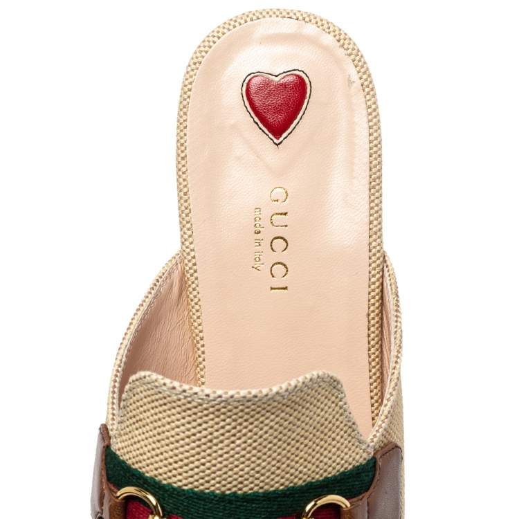 Pre Owned Gucci Beige Canvas And Leather Princetown Horsebit Mules Size 39.5
