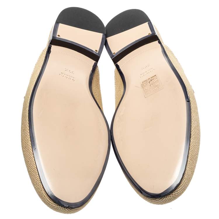 Pre Owned Gucci Beige Canvas And Leather Princetown Horsebit Mules Size 39.5