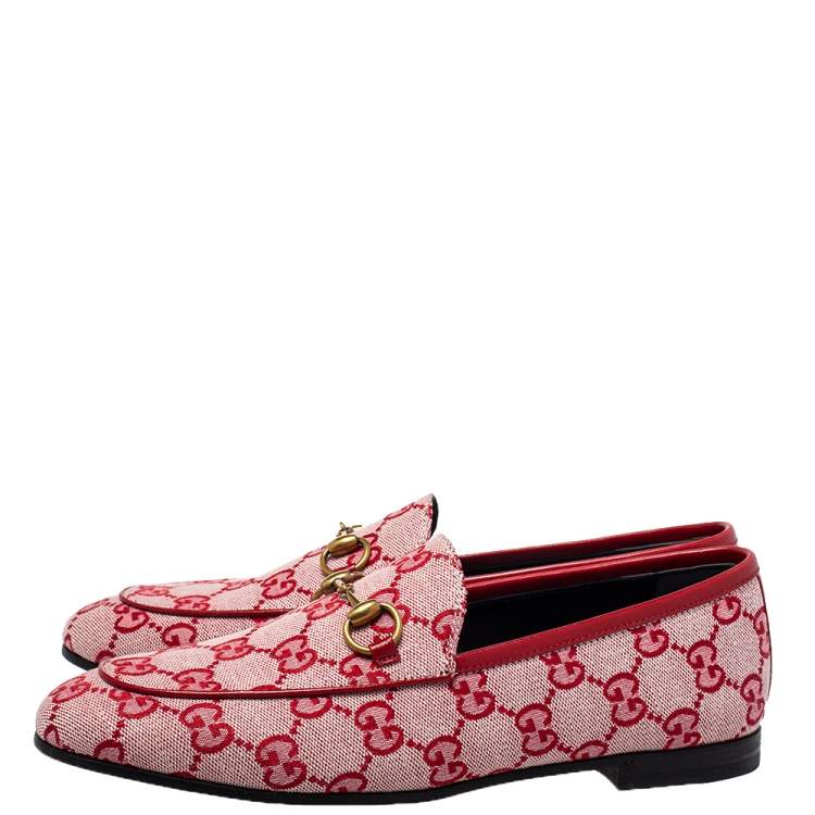 Pre Owned Gucci Red GG Canvas Jordaan Horsebit Loafers Size 36.5