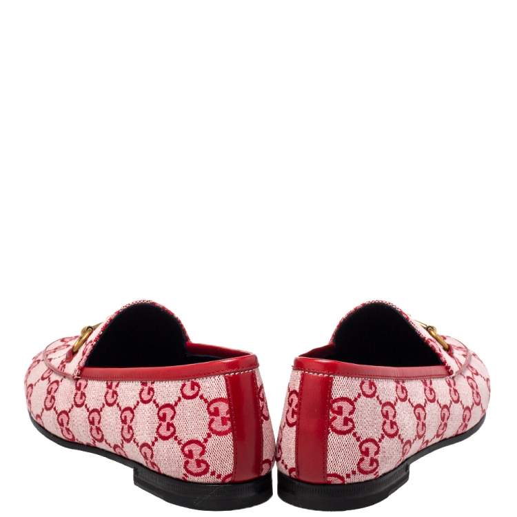 Pre Owned Gucci Red GG Canvas Jordaan Horsebit Loafers Size 36.5
