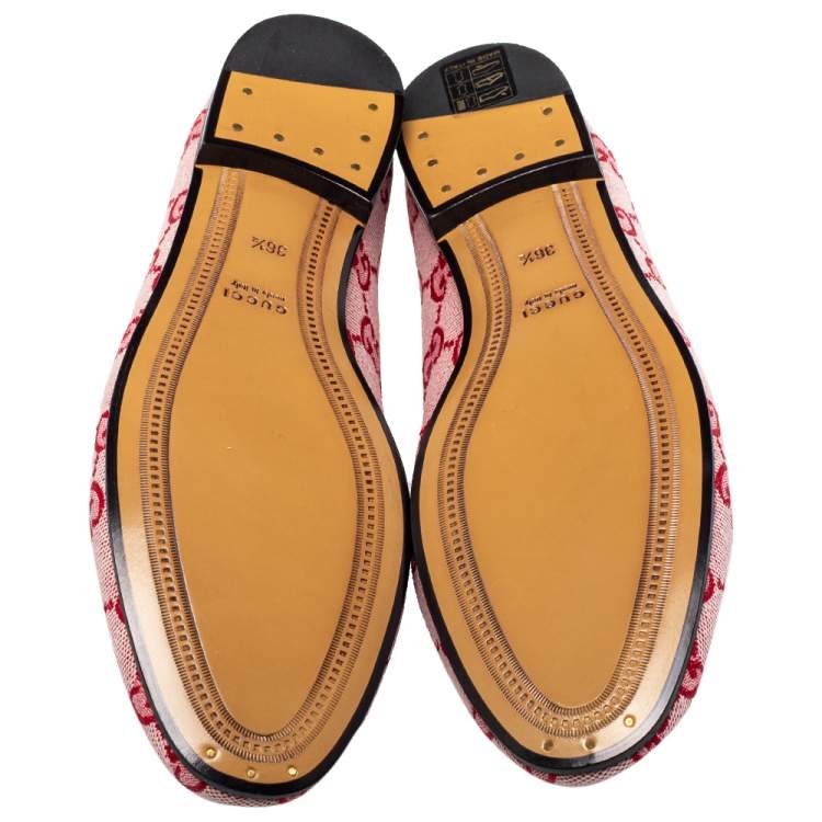 Pre Owned Gucci Red GG Canvas Jordaan Horsebit Loafers Size 36.5