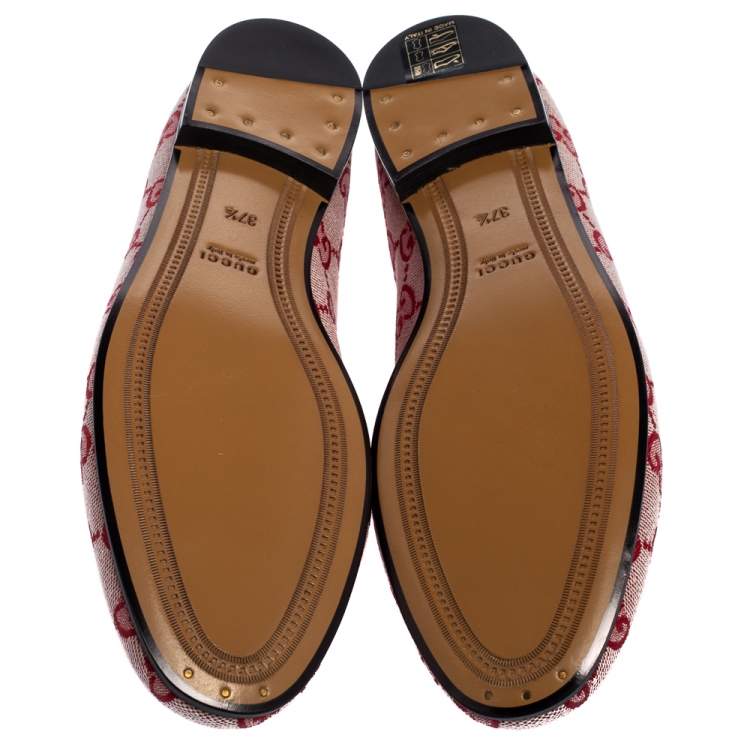 Pre Owned Gucci Red GG Canvas Jordaan Slip On Loafers Size 37.5